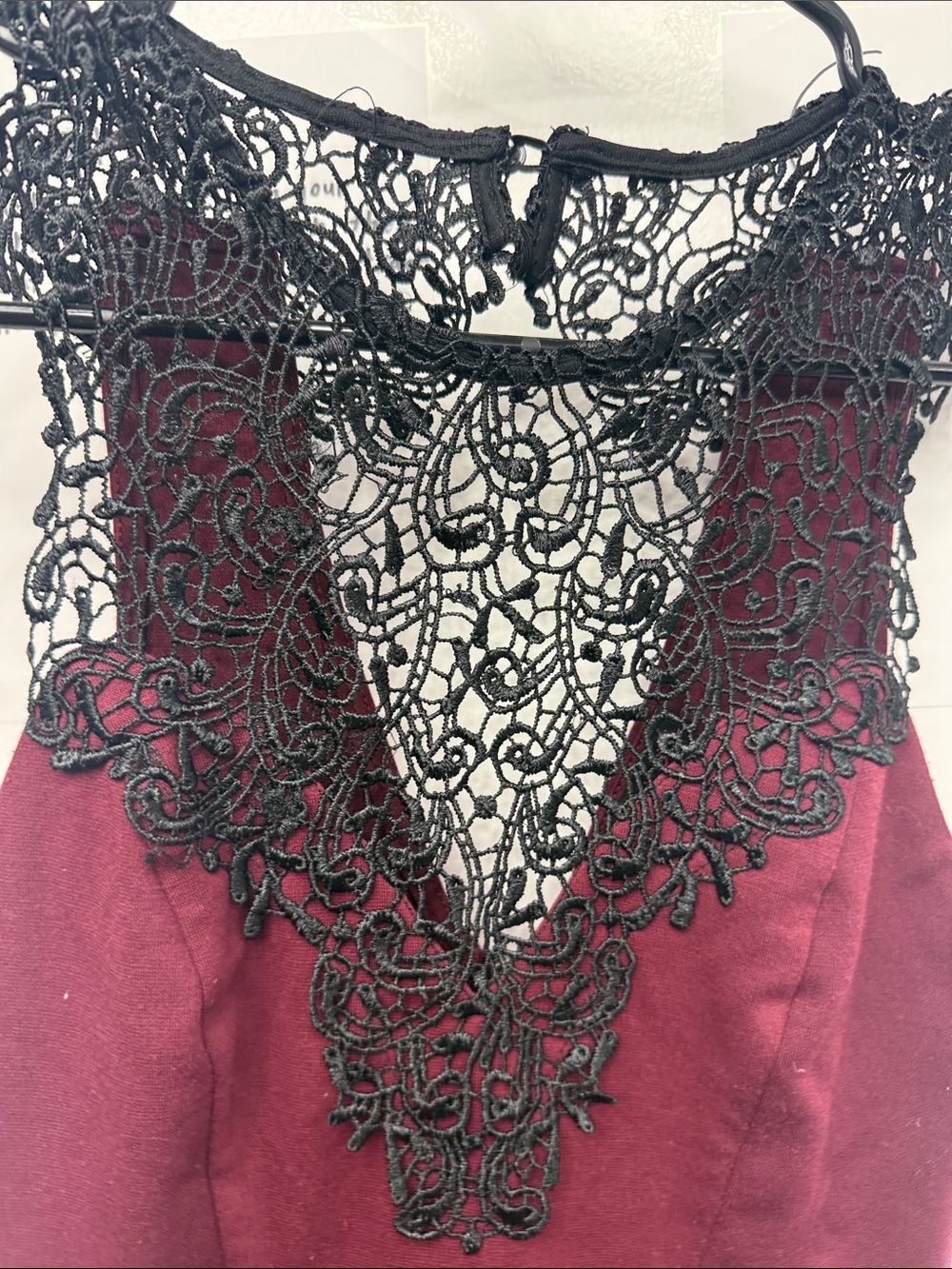 Material Girl Burgundy Mini Dress with Black Lace Yoke - Picture 5 of 5